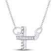 Sterling Silver Round Diamond Horizontal Sideways Cross Necklace 1/10 Cttw