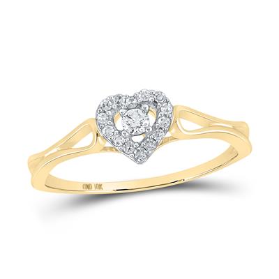 10k Yellow / White Gold Round Diamond Heart Promise Ring 1/8 Cttw