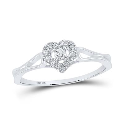 10k Yellow / White Gold Round Diamond Heart Promise Ring 1/8 Cttw