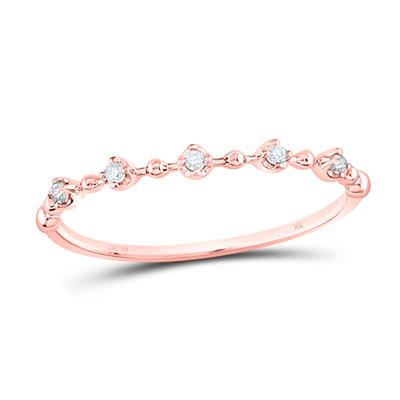 10k Rose Gold/ Yellow Gold/ White Gold Round Diamond Bead Dot Stackable Ring 1/20 Cttw