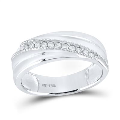 Sterling Silver Round Diamond Wedding Diagonal Row Band Ring 1/5 Cttw