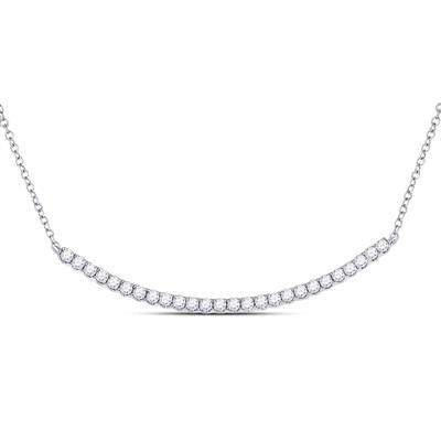 14k White Gold Round Diamond Curved Bar Necklace 3/4 Cttw