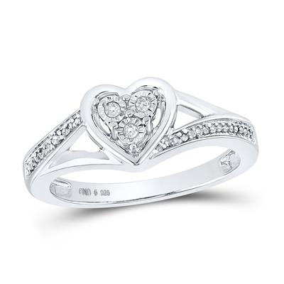 Sterling Silver Round Diamond Heart Ring 1/20 Cttw