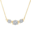 10k Yellow Gold Round Diamond Triple Cluster Necklace 1/4 Cttw