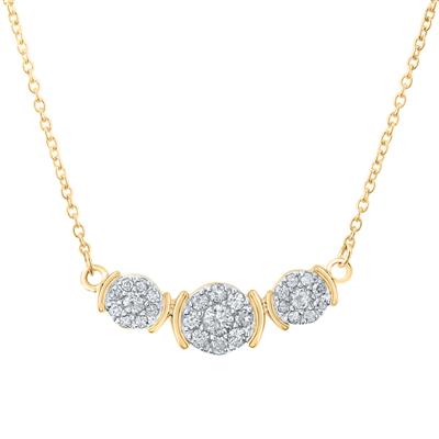 10k Yellow Gold Round Diamond Triple Cluster Necklace 1/4 Cttw