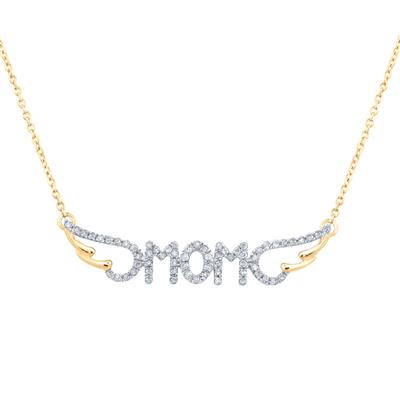 10k Yellow Gold Round Diamond Mom Necklace 1/6 Cttw
