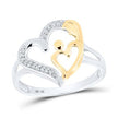 10k Two-tone Gold Round Diamond Heart Ring 1/20 Cttw