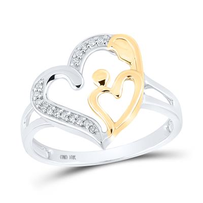 10k Two-tone Gold Round Diamond Heart Ring 1/20 Cttw