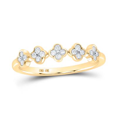 10k Yellow Gold Round Diamond Clover Stackable Band Ring 1/6 Cttw