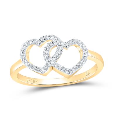 10k Yellow / Rose/ White Gold Round Diamond Double Heart Nicoles Dream Collection Ring 1/5 Cttw