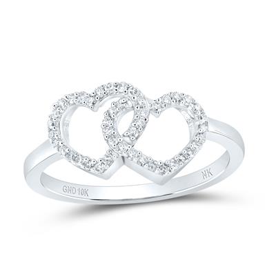 10k Yellow / Rose/ White Gold Round Diamond Double Heart Nicoles Dream Collection Ring 1/5 Cttw