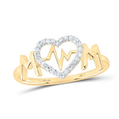 10k Yellow Gold / White Gold/ Rose Gold Round Diamond Heartbeat Mom Nicoles Dream Collection Ring 1/10 Cttw