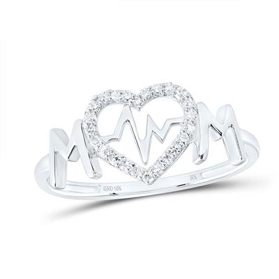 10k Yellow Gold / White Gold/ Rose Gold Round Diamond Heartbeat Mom Nicoles Dream Collection Ring 1/10 Cttw