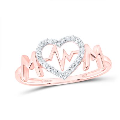 10k Yellow Gold / White Gold/ Rose Gold Round Diamond Heartbeat Mom Nicoles Dream Collection Ring 1/10 Cttw