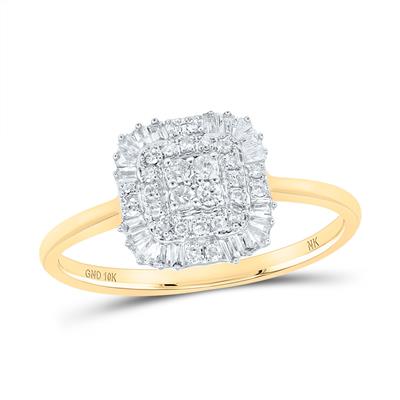 10k Yellow Gold Round Diamond Square Ring 1/4 Cttw