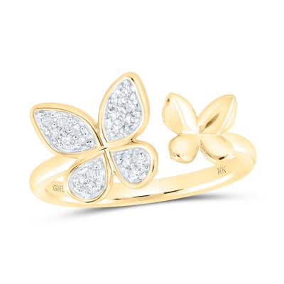 10k White / Yellow Gold Round Diamond Butterfly Ring 1/8 Cttw