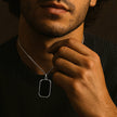 Rhodium Plated Black Onyx Tag Necklace